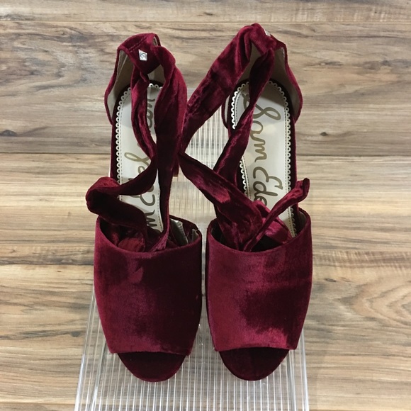 <SOLD>SAM EDELMAN Peep Toe Mule Heel Shoe Burgundy - Picture 2 of 5